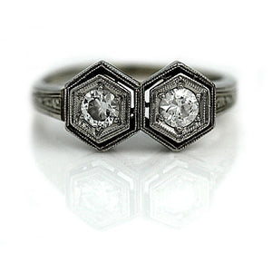 Vintage .40 CTW Twin Stone Hexagon Antique Diamond Engagement Ring - Vintage Diamond Ring