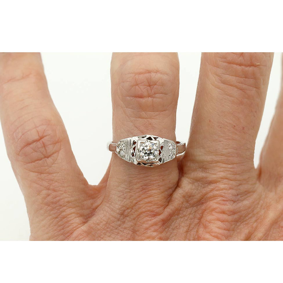 Vintage Geometric Square .43 CTW European Cut Art Deco Engagement Ring