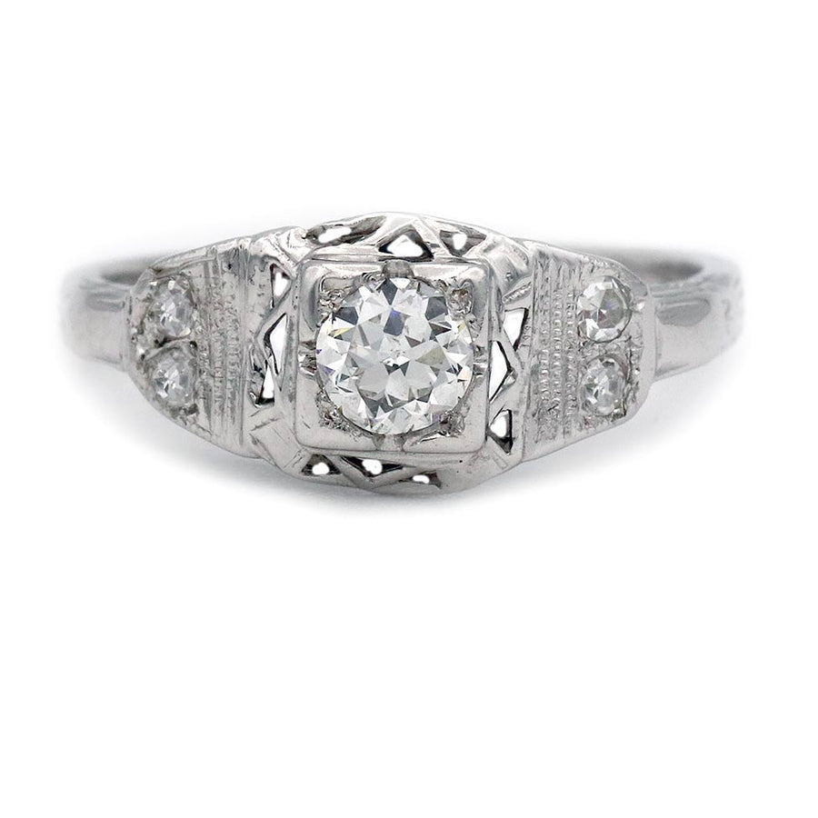 Vintage Geometric Square .43 CTW European Cut Art Deco Engagement Ring