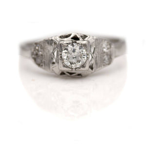 Vintage Geometric Square .43 CTW European Cut Art Deco Diamond Engagement Ring
