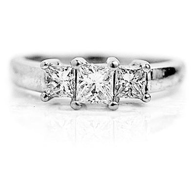 Mid-Century .75 CTW 3 Stone Princess Cut Diamond Vintage Engagement Ring