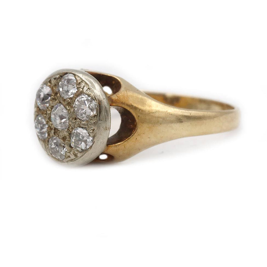 Mid-Century .50 CTW Old Mine Cut Diamond Cluster Engagement Ring in 14K Two-Tone Gold