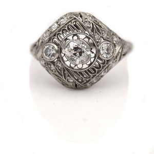 Edwardian 1.10 CTW Old Mine Cut Diamond Platinum Antique Engagement Ring