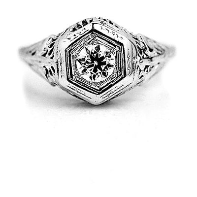 Antique .35 Ct Old European Cut Solitaire Diamond Filigree Engagement Ring