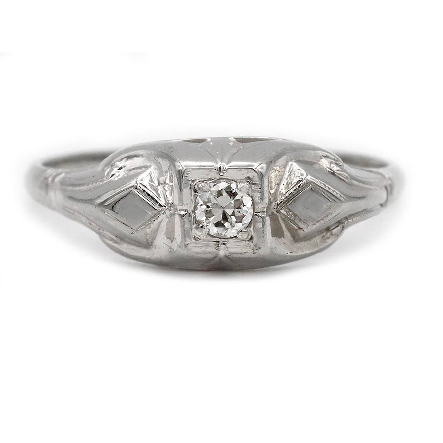 Vintage .15ct Old European Cut Diamond - 18k White Gold - Circa 1920s