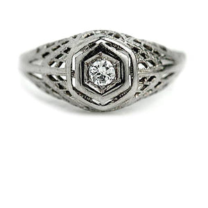 Antique .15 Ct Open Work European Cut Diamond Solitaire Engagement Ring - Vintage Diamond Ring