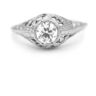 Art Deco .55 CT 18 Karat White Gold Solitaire Vintage Engagement Ring