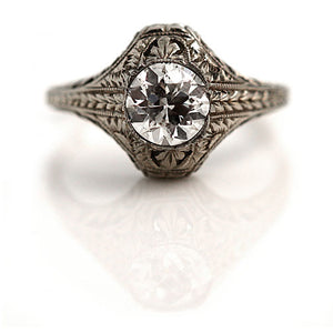 Art Deco .80 CTW Old Euro Diamond Solitaire Vintage Engagement Ring - Vintage Diamond Ring
