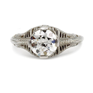 Art Deco 1.32 CTW Solitaire Old Euro Cut Diamond 18 Karat White Gold Vintage Engagement Ring GIA J/SI2 - Vintage Diamond Ring