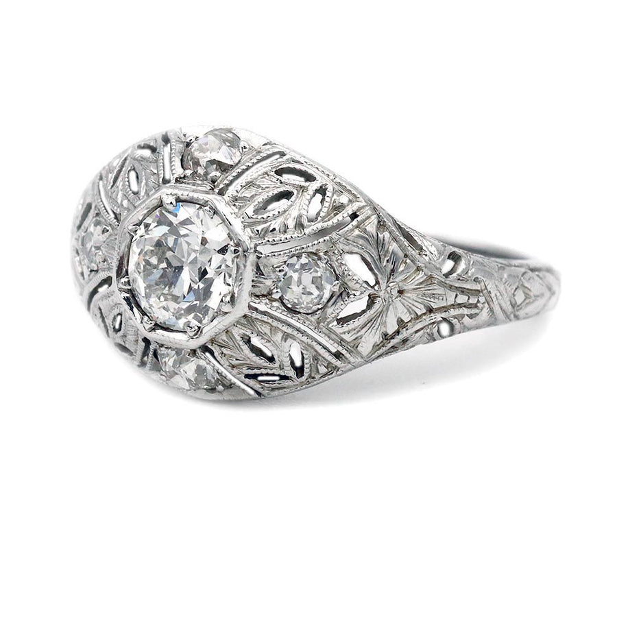 Edwardian .68 CTW Old European Cut Diamond Dome Engagement Ring in 18K White Gold