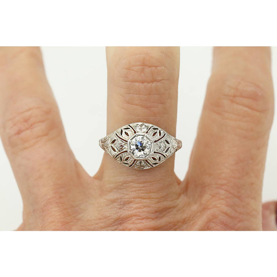 Edwardian .68 CTW Old European Cut Diamond Dome Engagement Ring in 18K White Gold