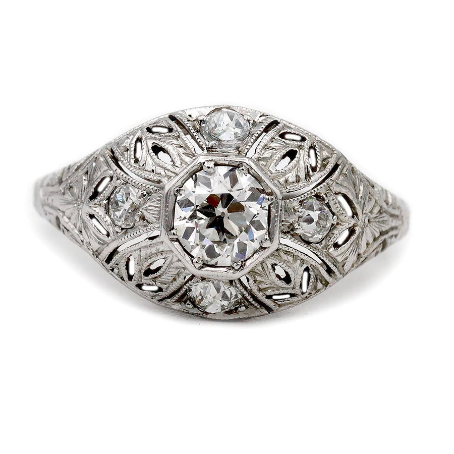 Edwardian .68 CTW Old European Cut Diamond Dome Engagement Ring in 18K White Gold