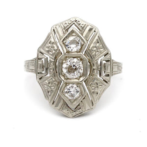 Vintage .35 CTW Navette Three Stone Diamond Antique Cocktail Ring - Vintage Diamond Ring