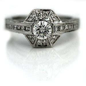 Art Deco Style .92 CTW Estate Halo Engagement Ring GIA J/SI2