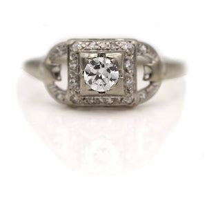 Antique .55 CTW Bezel Set Rectangular Diamond Art Deco Engagement Ring - Vintage Diamond Ring