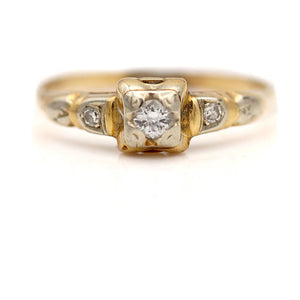 1940s .20 CTW Mid-Century 14 Karat Two Tone Vintage Diamond Engagement Ring