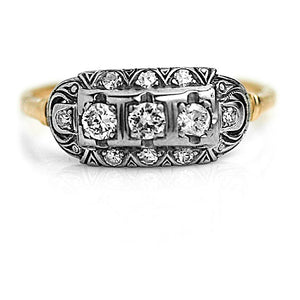 Mid-Century .47 CTW Three Stone Diamond Filigree Antique Engagement Ring