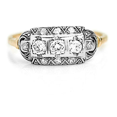 Mid-Century .47 CTW Three Stone Diamond Filigree Antique Engagement Ring