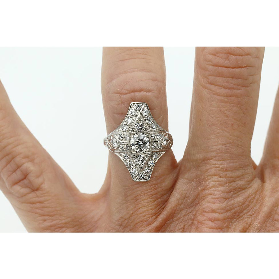 Art Deco North–South Old European Cut Diamond Platinum Cocktail Ring | Circa 1930s