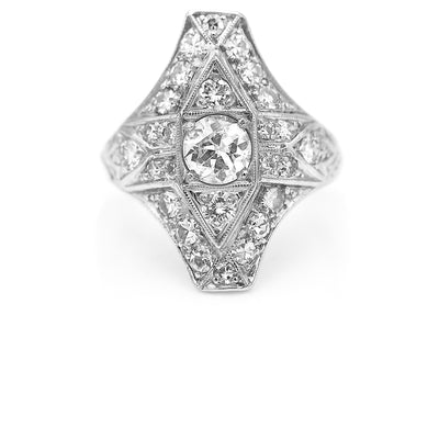 Art Deco 1.05 CTW Old European Cut Diamond North South Diamond Vintage Cocktail Ring