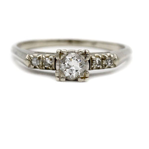 Mid-Century .40 CTW Euro Cut Diamond Vintage Diamond Engagement Ring - Vintage Diamond Ring