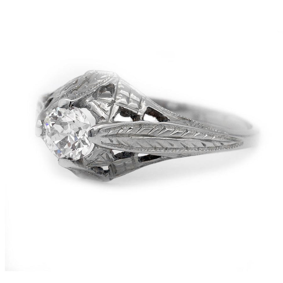Art Deco .35 CT Old European Cut Diamond Filigree Solitaire Engagement Ring