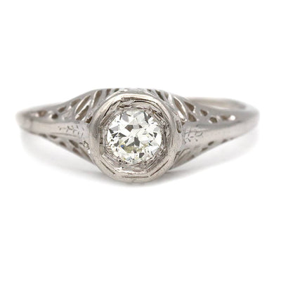 Antique .35 CTW Old Euro Art Deco Diamond Engagement Ring with Open Work Gallery