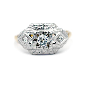 Mid-Century .30 CTW Old Mine Cut Diamond Dome Vintage Engagement Ring - Vintage Diamond Ring