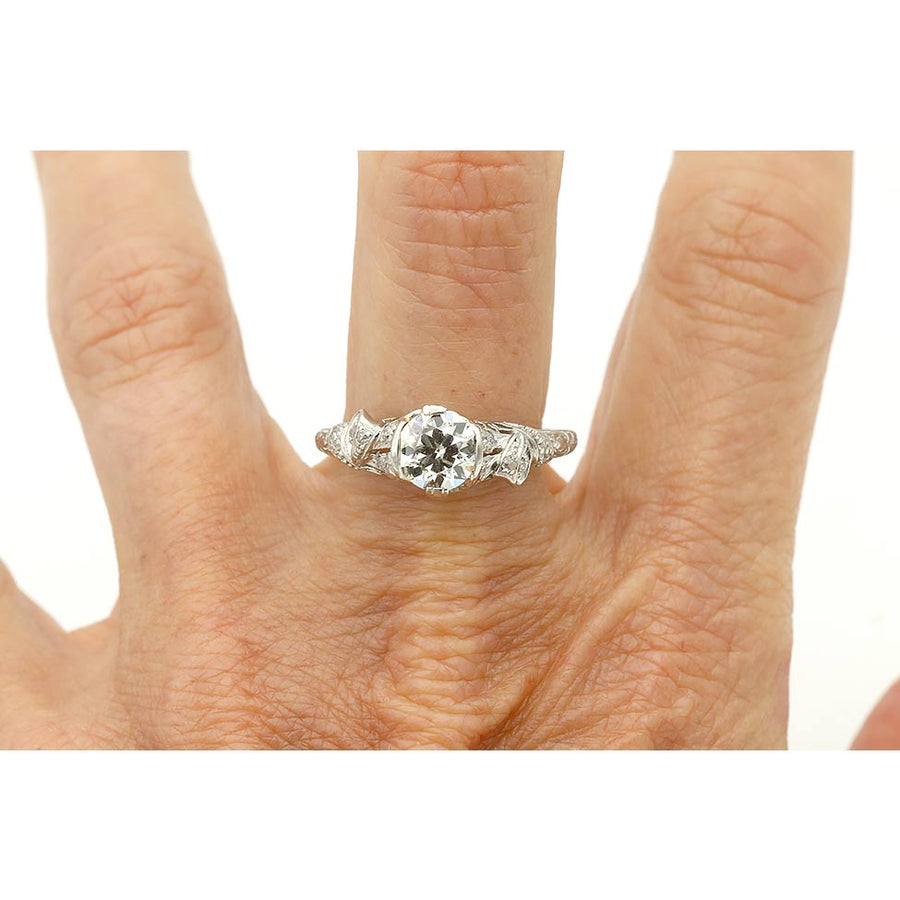 Art Deco Old European Cut Diamond Vintage Engagement Ring 1.02 Ct GIA K/SI1