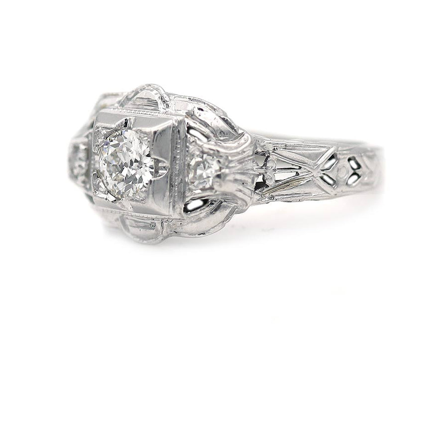 Art Deco .25 Ct Old European Cut Diamond Three Stone Engagement Ring