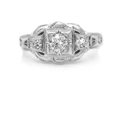 Art Deco .33 CTW European Cut Diamond Antique Three Stone Engagement Ring