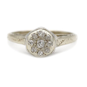 Petite .30 CTW Vintage Cluster Diamond Engagement Ring in 14 Karat White Gold - Vintage Diamond Ring