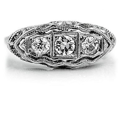 Art Deco Three Stone .50 CTW Old European Cut Diamond Antique Engagement Ring