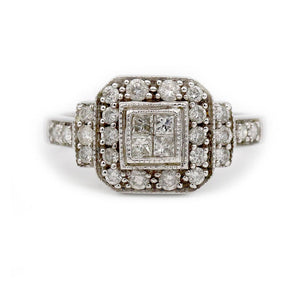 Vintage .70 CTW Illusion Set Halo Estate Engagement Ring - Vintage Diamond Ring