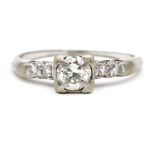 Mid-Century 1940s Square .58 CTW Diamond Antique Engagement Ring Front View