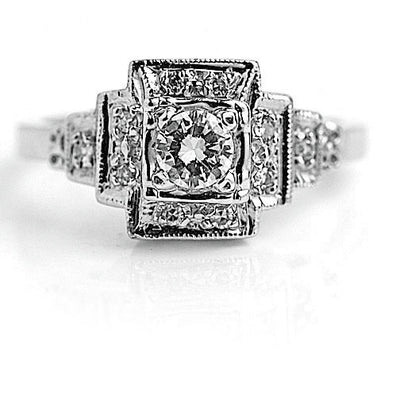 Mid-Century .20 CTW Art Deco Halo Engagement Ring with Side Tiered Diamonds