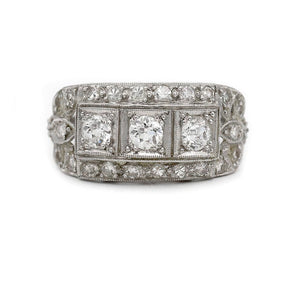 Authentic Antique .94 CTW Three Stone Old European Cut Vintage Engagement Ring - Vintage Diamond Ring
