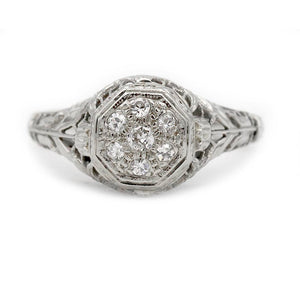 Mid-Century .30 CTW Old European Cut Antique Cluster Engagement Ring - Vintage Diamond Ring