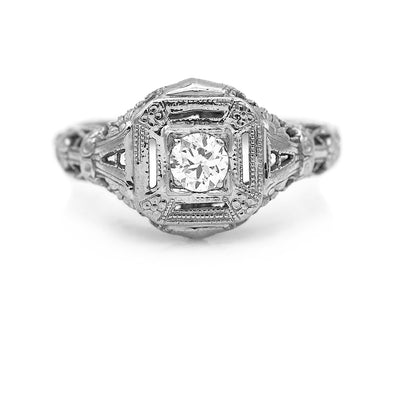 Art Deco .20 CTW Old Euro Diamond Antique Engagement Ring