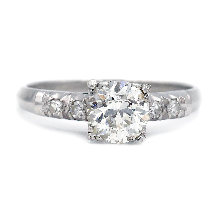 Mid-Century .90 Ct Old European Cut Diamond Engagement Ring in Platinum | J/SI2