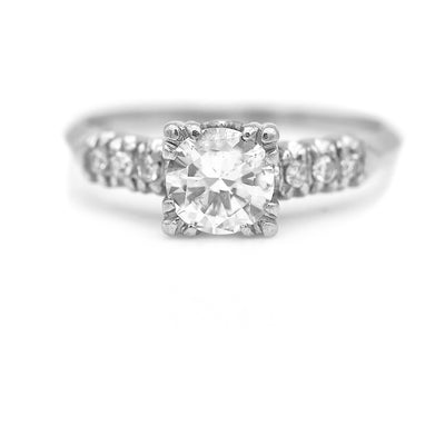 Mid-Century .87 CTW Transitional Cut Diamond Platinum Vintage Engagement Ring