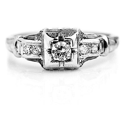 Antique .28 CTW Geometric Square Art Deco Engagement Ring with Side Diamonds