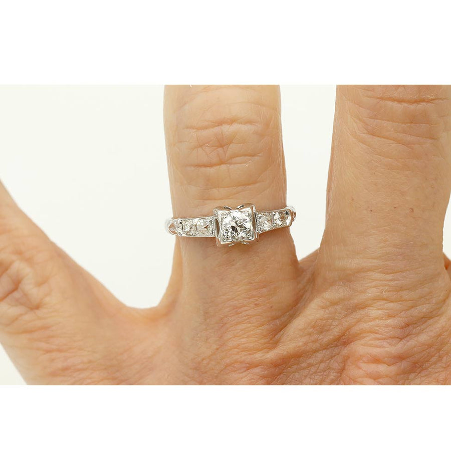 Vintage .42 CTW Five Stone Old Mine Cut Antique Engagement Ring