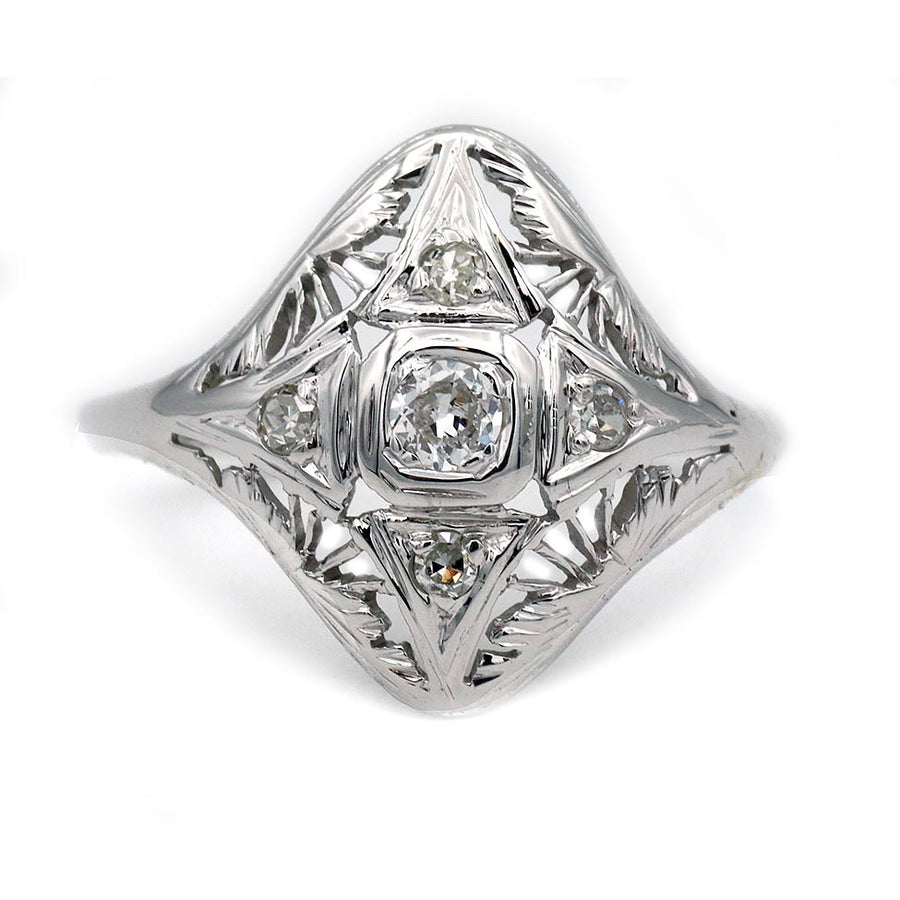 Vintage Mid-Century Old European Cut Diamond Dinner Ring .23 CTW in 18K White Gold