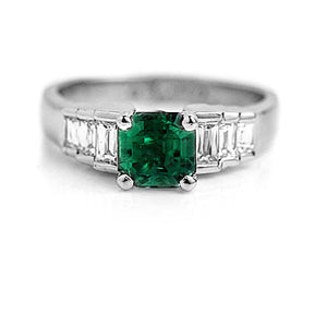 Mid-Century 1.69 CTW Colombian Emerald Engagement Ring Criss Cut Diamond GIA