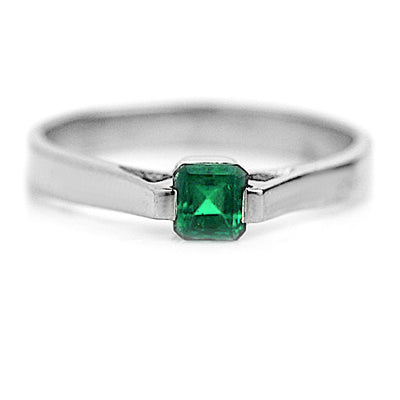 Vintage .35 CTW Square Emerald Mid-Century Gemstone Engagement Ring