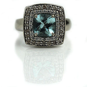 Mid-Century 2.50 CTW Blue Topaz Halo Gemstone Engagement Ring - Vintage Diamond Ring