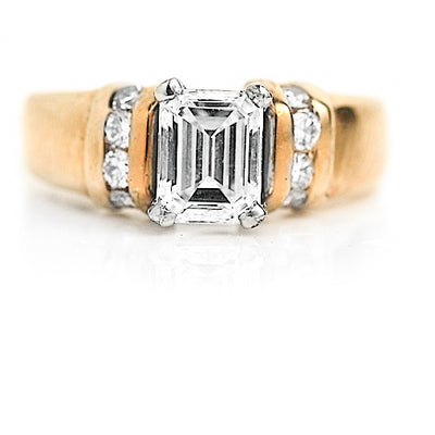 Mid-Century 1.13 CTW Emerald Cut Diamond Vintage Engagement Ring with Side Stones GIA J/VS1