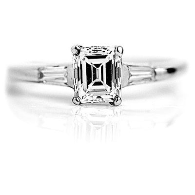 Contemporary .98 CTW Emerald Cut Vintage Diamond Engagement Ring GIA J/VS1