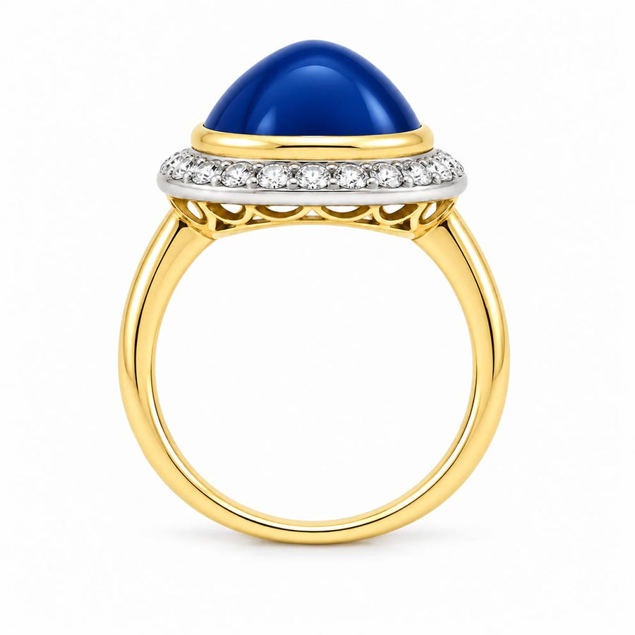 Antique 10.00 Ct No-Heat Ceylon Cabochon Sapphire & Rose Cut Diamond Halo Ring | GIA